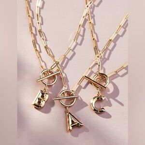 New Anthropologie Chain Link Monogram Toggle Necklace N
